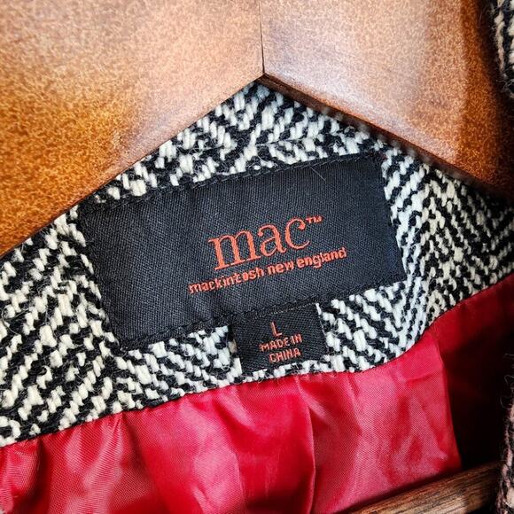 Mackintosh New England Black and White Houndstooth Tweed Trench Coat Size Large - Picture 4 of 8